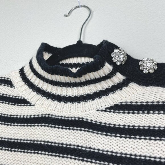 J.Crew Women's Medium Cable-Knit Mockneck Pullover Sweater Stripe Jewel Buttons - Picture 4 of 16